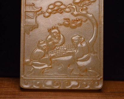 China Natural Hetian Jade Hand Carved Pine Figure Story Statues Pendant Jewelry