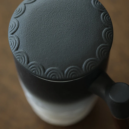 Embersceramic Ceramic Tea Cup with Infuser and Lid Tea Mugs Wooden Handle 350ml