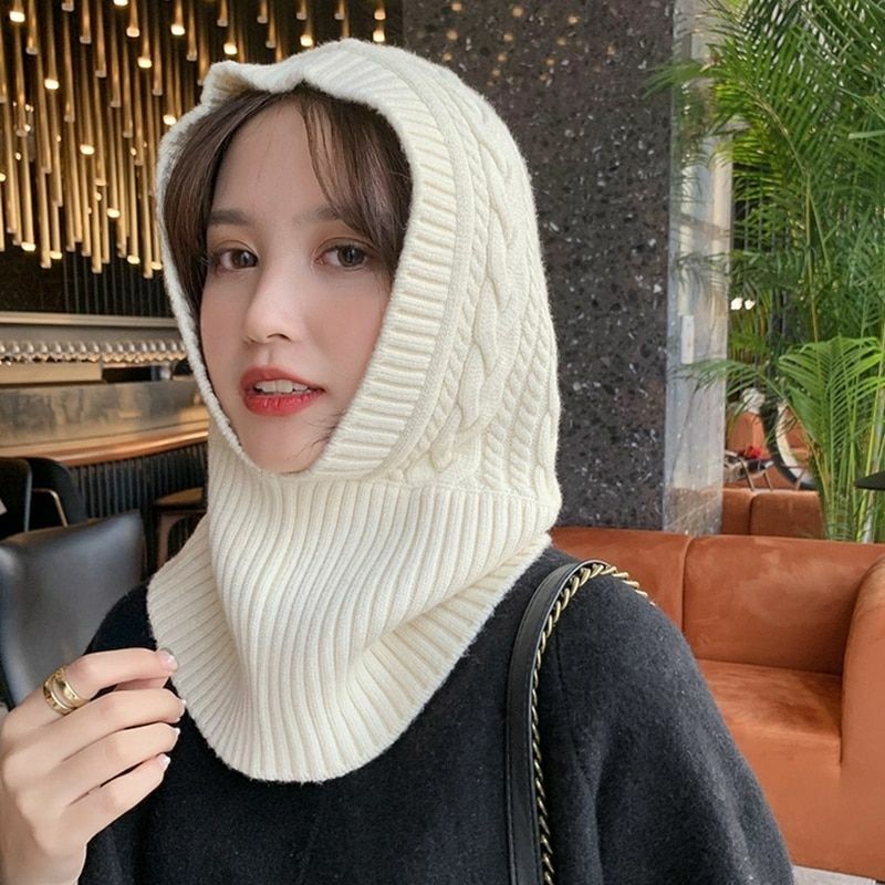 Knitted Hat Casual Warm Hood Snood Thick Neck Collar Neck Face Protect