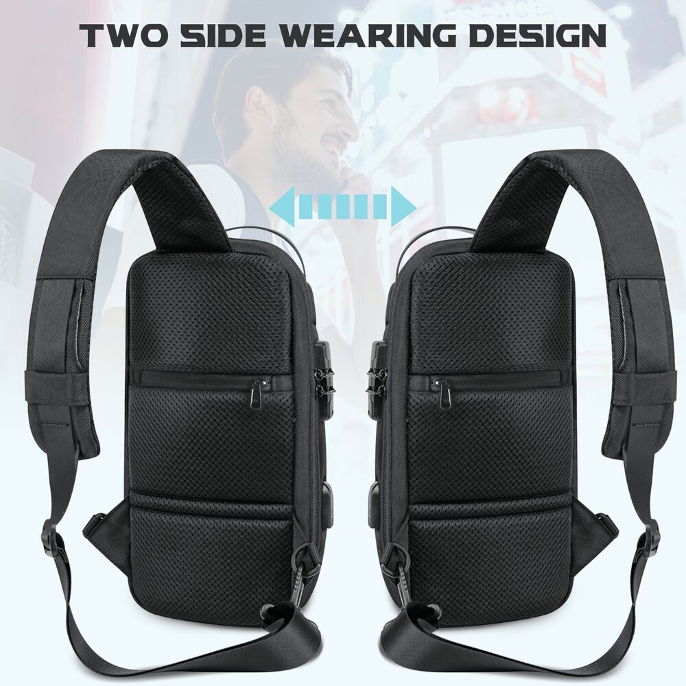 Men's Sling Bag Chest Shoulder Backpack Fanny Pack Crossbody Bag w/ USB Charging