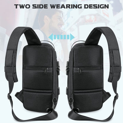 Men's Sling Bag Chest Shoulder Backpack Fanny Pack Crossbody Bag w/ USB Charging