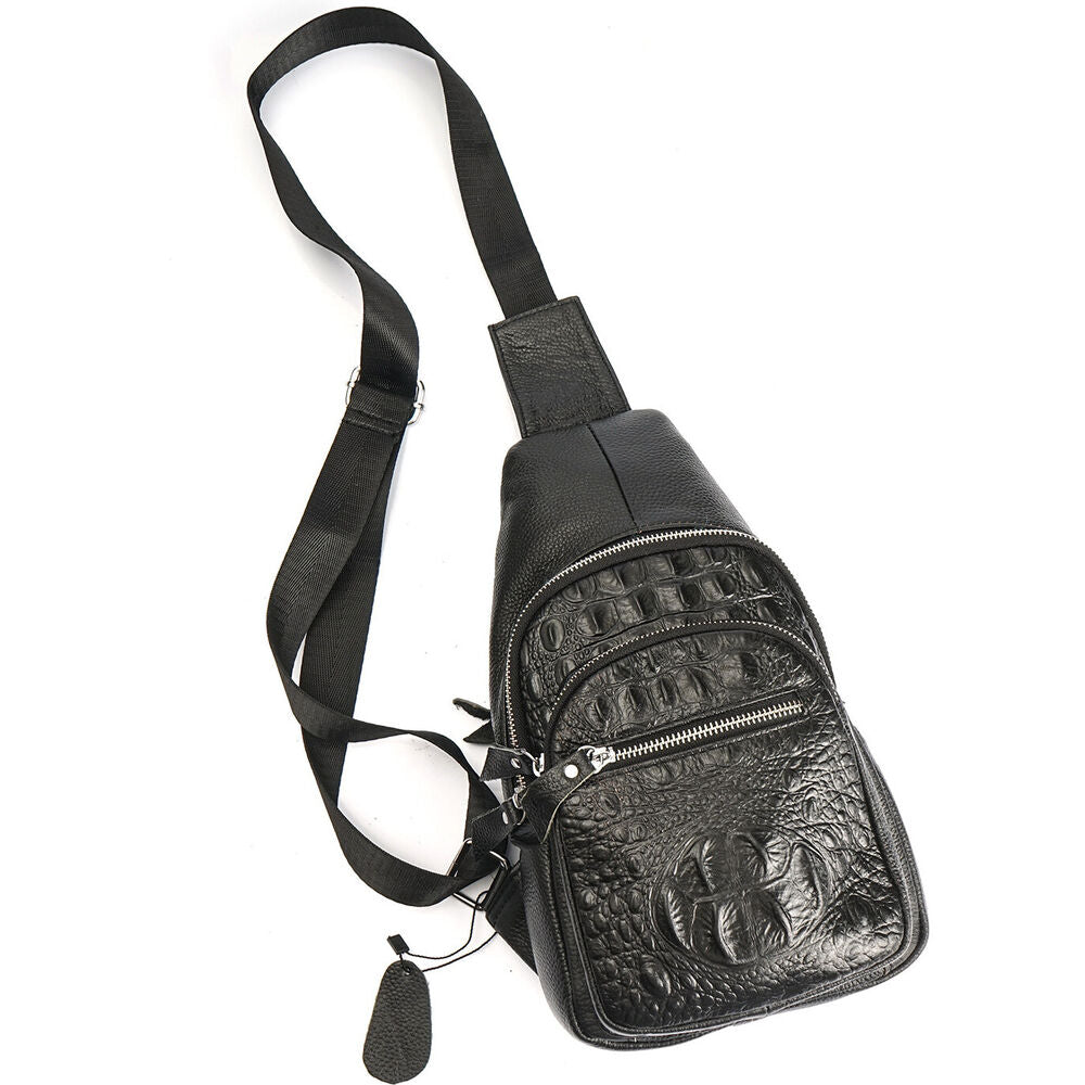 100% Genuine Leather Mens Crocodile Pattern Sling Backpack Crossbody Bag Daypack