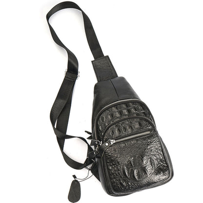 100% Genuine Leather Mens Crocodile Pattern Sling Backpack Crossbody Bag Daypack