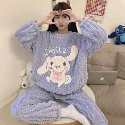 Sanrio Kuromi Cinnamoroll My Melody Anime Coral Velvet Pajamas Home Clothing Set