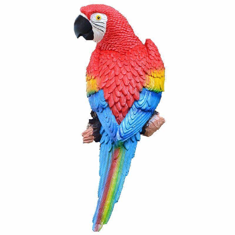 Resin Parrot Statue Wall Mounted Outdoor Garden Tree Decoration Animal Sculpture-