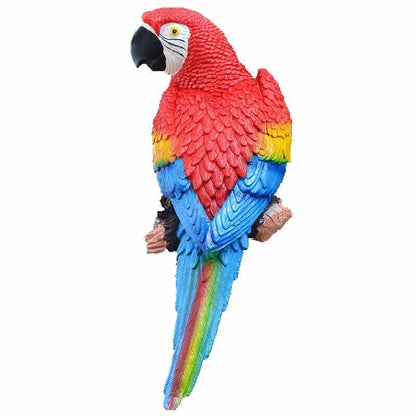 Resin Parrot Statue Wall Mounted Outdoor Garden Tree Decoration Animal Sculpture-