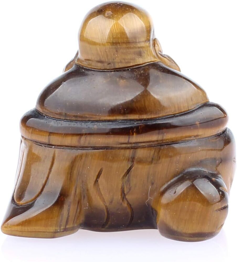 Hand Crafted Tiger Eye Crystal Gemstone Statue Happy Buddha Feng Shui Decore
