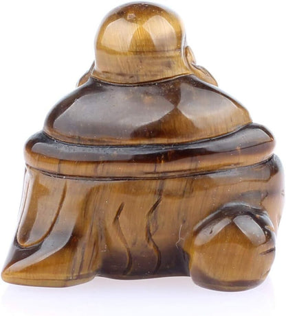 Hand Crafted Tiger Eye Crystal Gemstone Statue Happy Buddha Feng Shui Decore