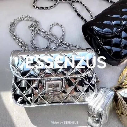 Quilted Patent Leather Small Flap Purse w/ Chain & Star Shoulder Bag Fashion