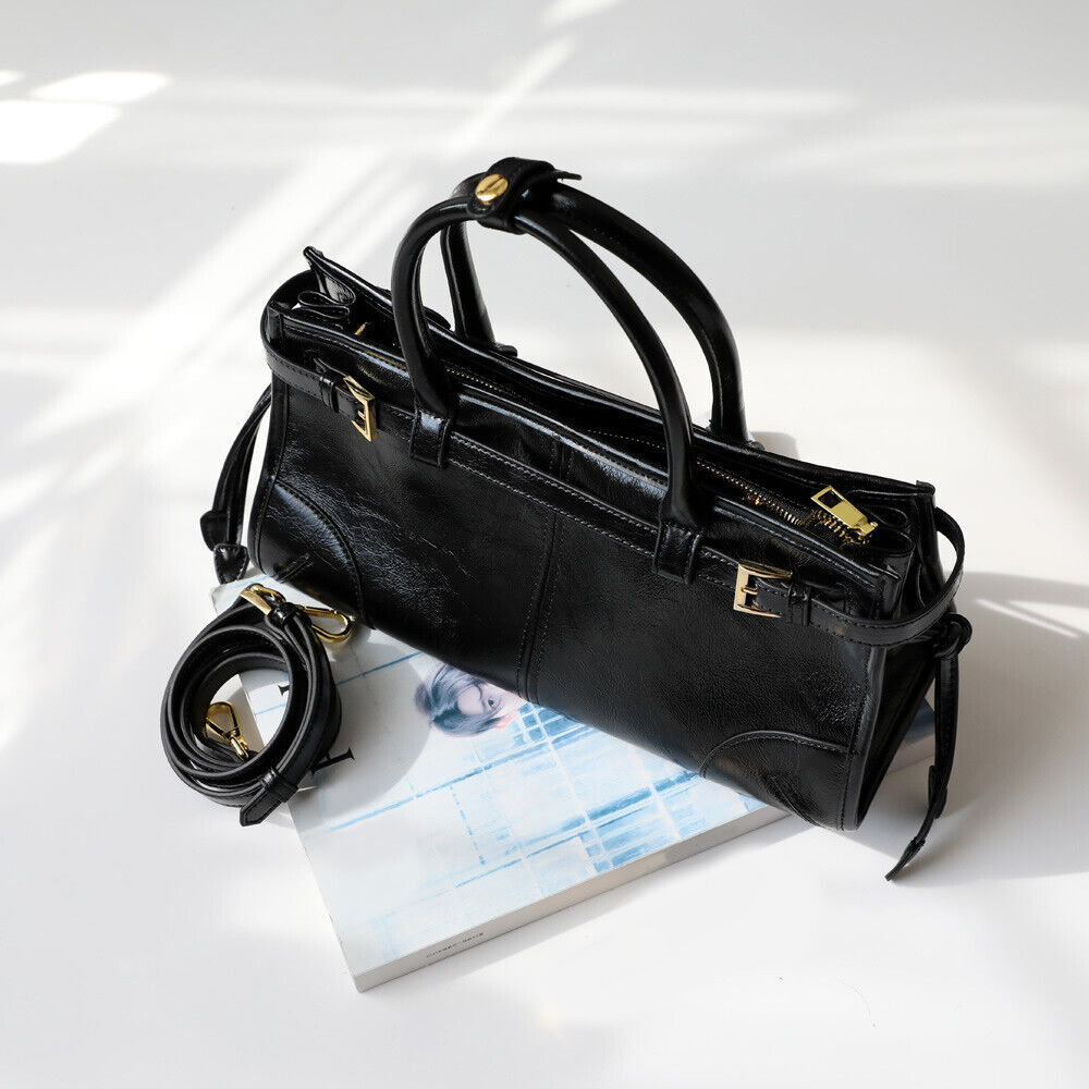 33/38cm Glossy Real Leather Satchel Shoulder Bag Purse Work Handbag Tote Fashion