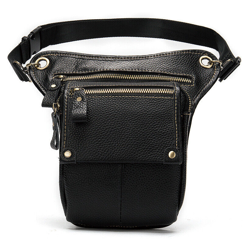Motorcycle Outdoor Genuine Leather Drop Leg Bag Tactical Thigh Waist Fanny Pack