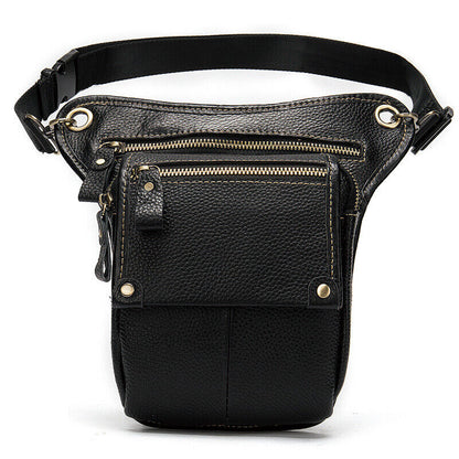 Motorcycle Outdoor Genuine Leather Drop Leg Bag Tactical Thigh Waist Fanny Pack