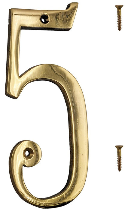 6-inch Shiny Gold House Number w/ Screws, Polished Brass, Mailbox / Home Numbers