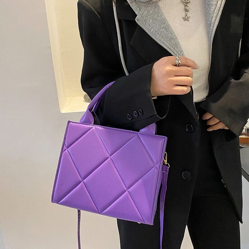 Spring Women Shoulder Bag Plaid Pu Leather Crossbody Bags Ladies Handle Bag
