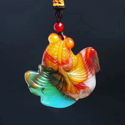 New Natural Jade Red White Hand Carved Goldfish Pendant Jewelry Necklaces