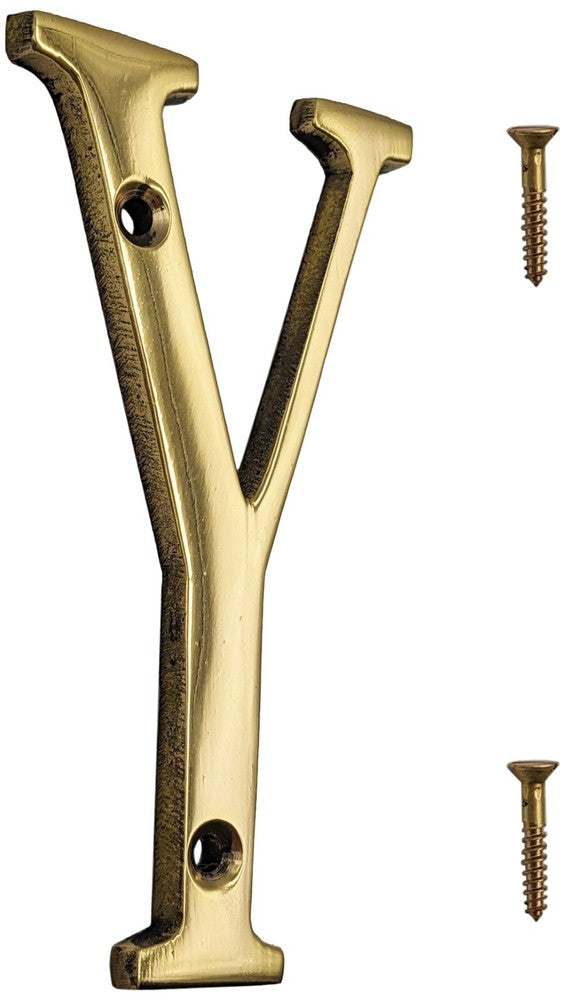 4-inch House Letter with Mounting Screws, Polished Brass, Shiny Gold Color