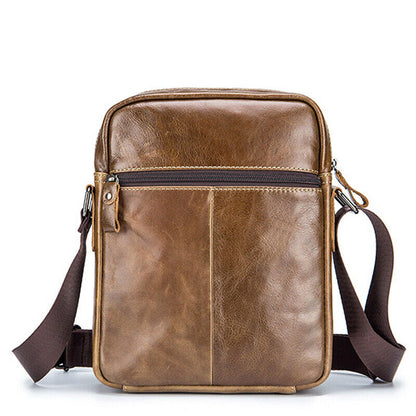 100% Genuine Leather Men's Sling Shoulder/Messenger Bag Double Zipper 8" Handbag