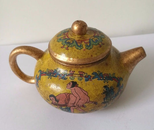 Marked China Yixing Zisha Palace Woman Man Mark Love Teapot Teakettle yellow