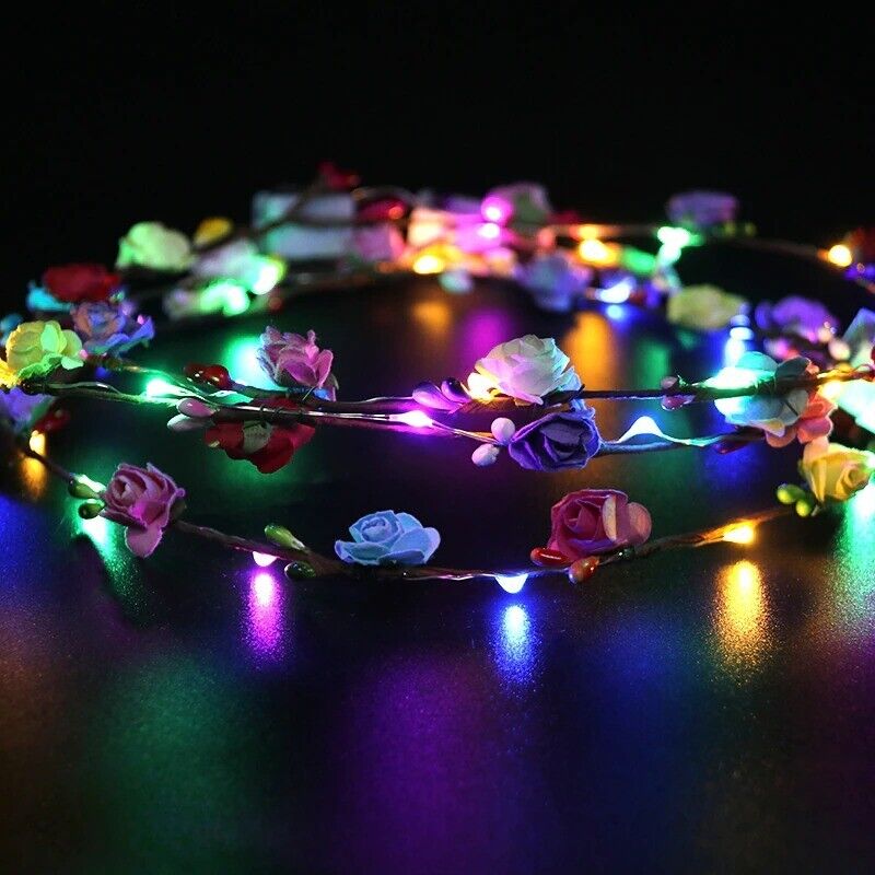 Flower Crowns Neon Headband Adjustable Garland Glow Nights 10 LED Wreath Plastic