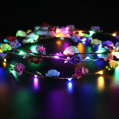 Flower Crowns Neon Headband Adjustable Garland Glow Nights 10 LED Wreath Plastic