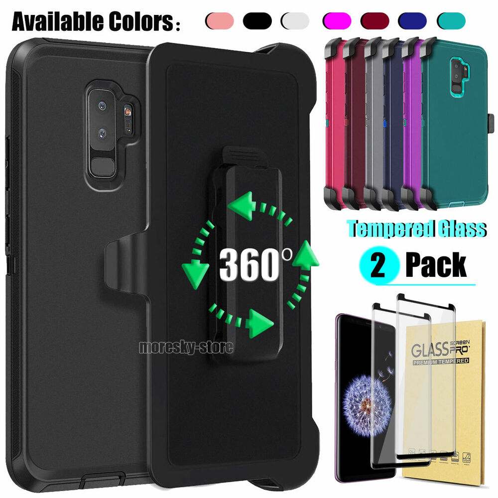 Case Clip Holster Cover,Tempered Glass Protector For Samsung Galaxy S9 / S9 Plus