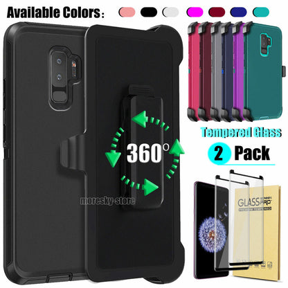 Case Clip Holster Cover,Tempered Glass Protector For Samsung Galaxy S9 / S9 Plus