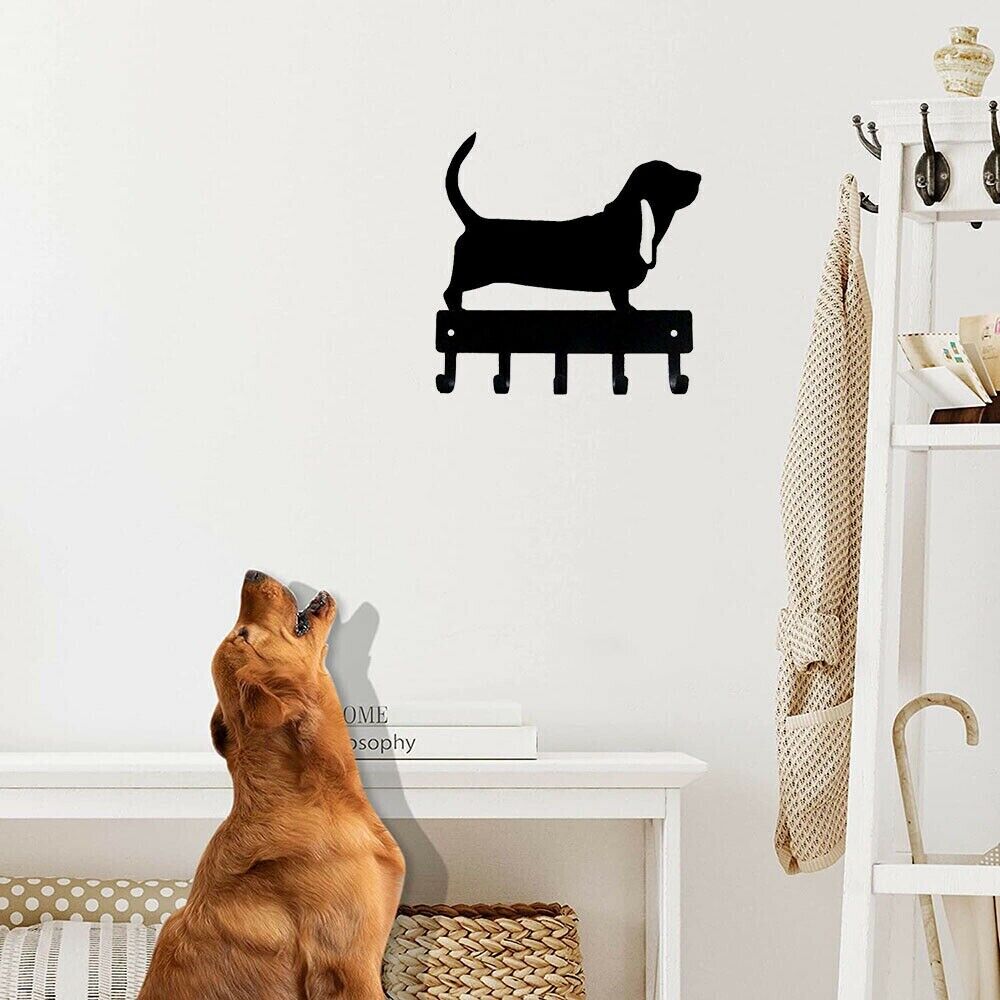 Basset Hound Dog - Key Hooks Wall Mounted Hook Up Metal Pendant Wall Art Home