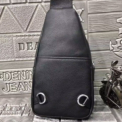 Soft Cow Leather Black Crossbody Chest Bag Hiking Sling Backpack Shoulder Bag