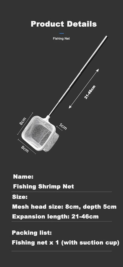 Aquarium Square Fishing Net Extendable Long Handle With Suction Cup Fishing Gear