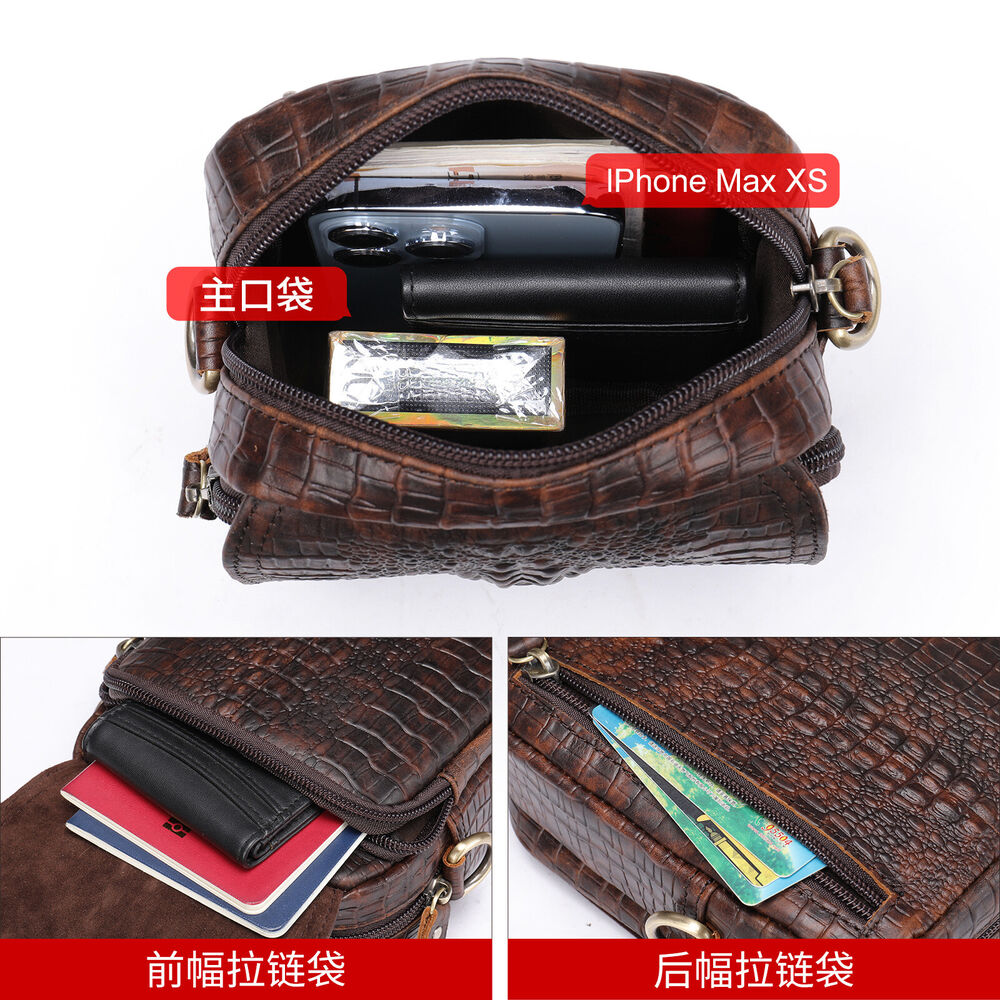 100% Genuine Leather Crocodile Pattern Men's Shoulder Messenger Bag Crossbody