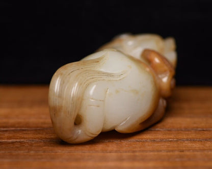 Chinese Old Beijing Natural Hetian Jade Carved Nice Beast Statue Figurines Art