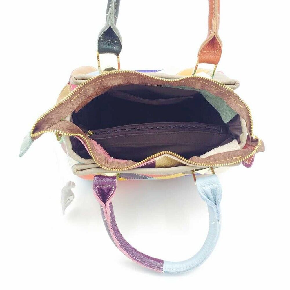 Designer Cow Leather Colorful random Patchwork Handbag Women's Tote Shoulder Bag