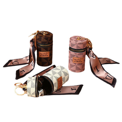 Leather Bucket Lipstick Bag Mini Keychain Charm Handbag Backpack Pendant Storage