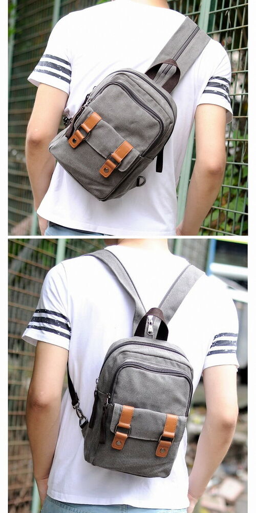 Unisex Canvas Convertible Small Mini Backpack Rucksack Chest Pack Sling Bag