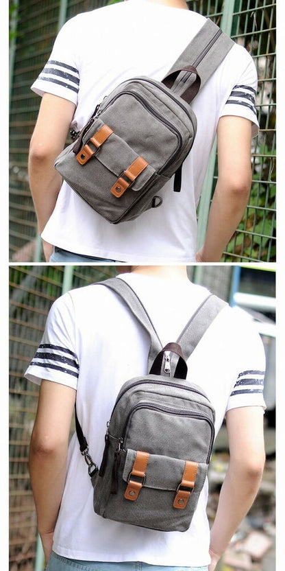 Unisex Canvas Convertible Small Mini Backpack Rucksack Chest Pack Sling Bag