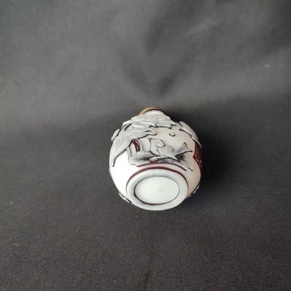 Old Peking Carved Glass Snuff Bottle Display Lotus Flower Bird Statue Landscape