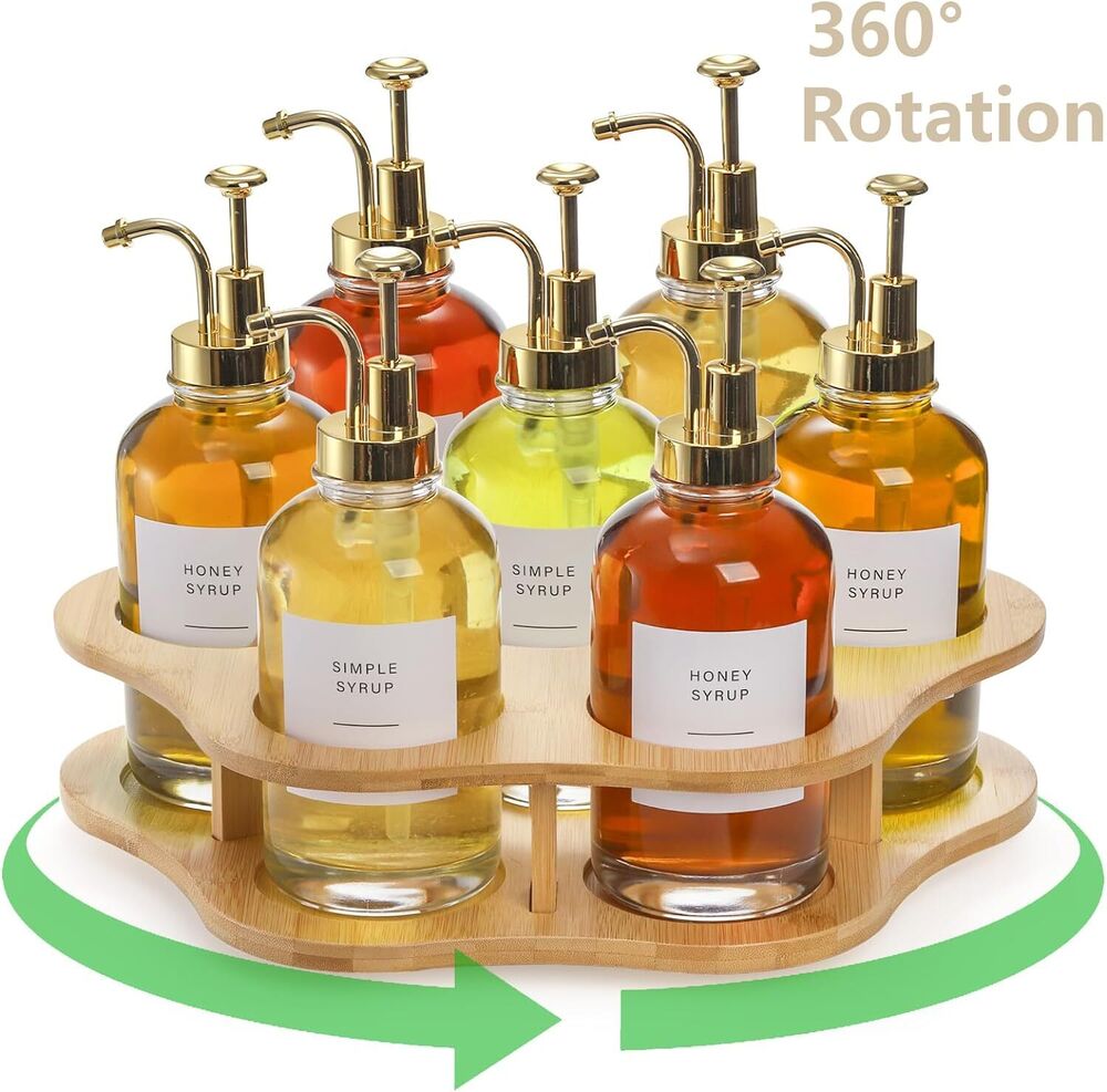 Rotating Coffee Organizer Rack Holder Bamboo Freestanding Wine Rack Anti-Slip