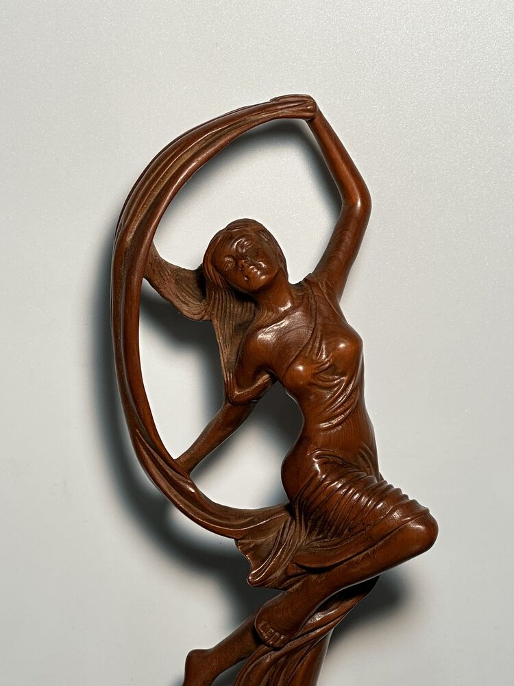 Chinese Boxwood Figures Statues Wood Carving Beautiful Woman Girl Figurine Decor