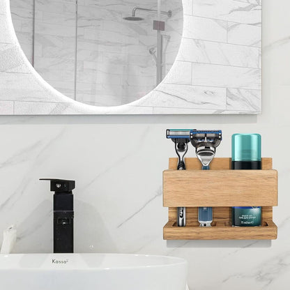 Wooden Wall Mounted Toothbrush Shaver Holder Razor Stand for Shower Toothpaste