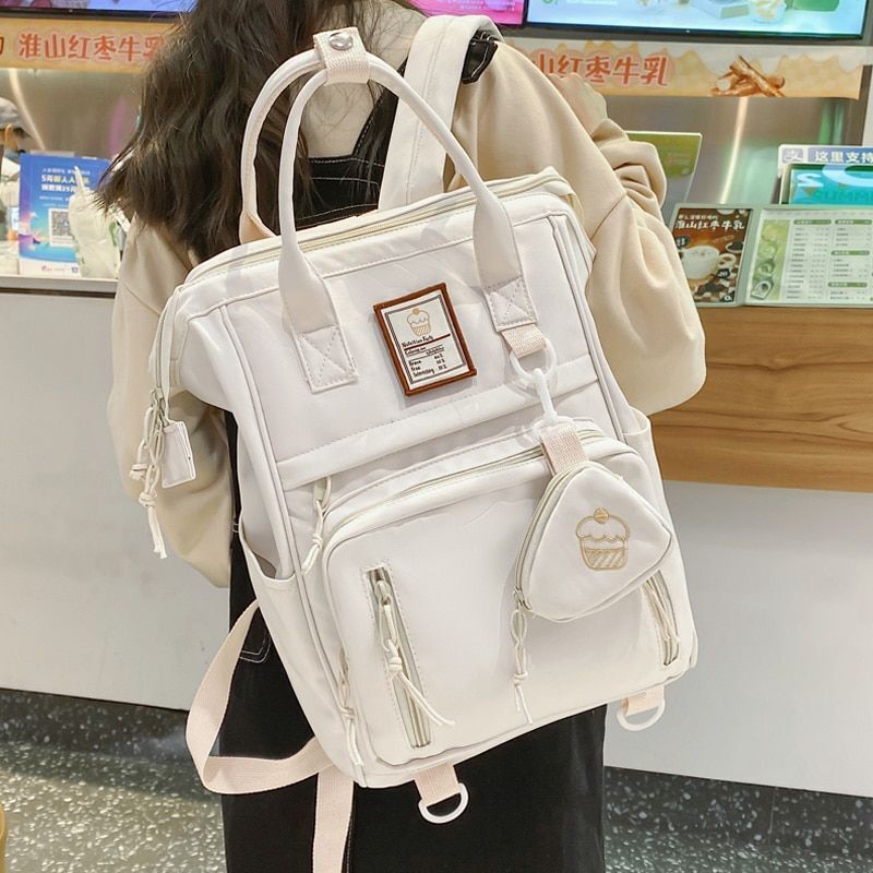 Double Zipper Multifunction Backpack School Bags Teenage Shoulder Bag 26*16*39CM