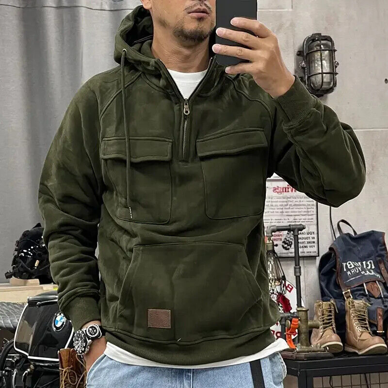 Male Clothes Sweatshirt for Men Green Winter Loose New