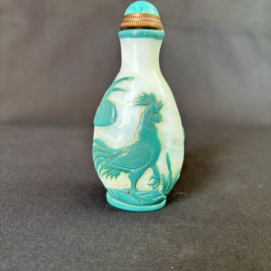 Old Beijing Chinese Carved Dog Statue Snuff Bottle Glass Overlay Box Gift Rare