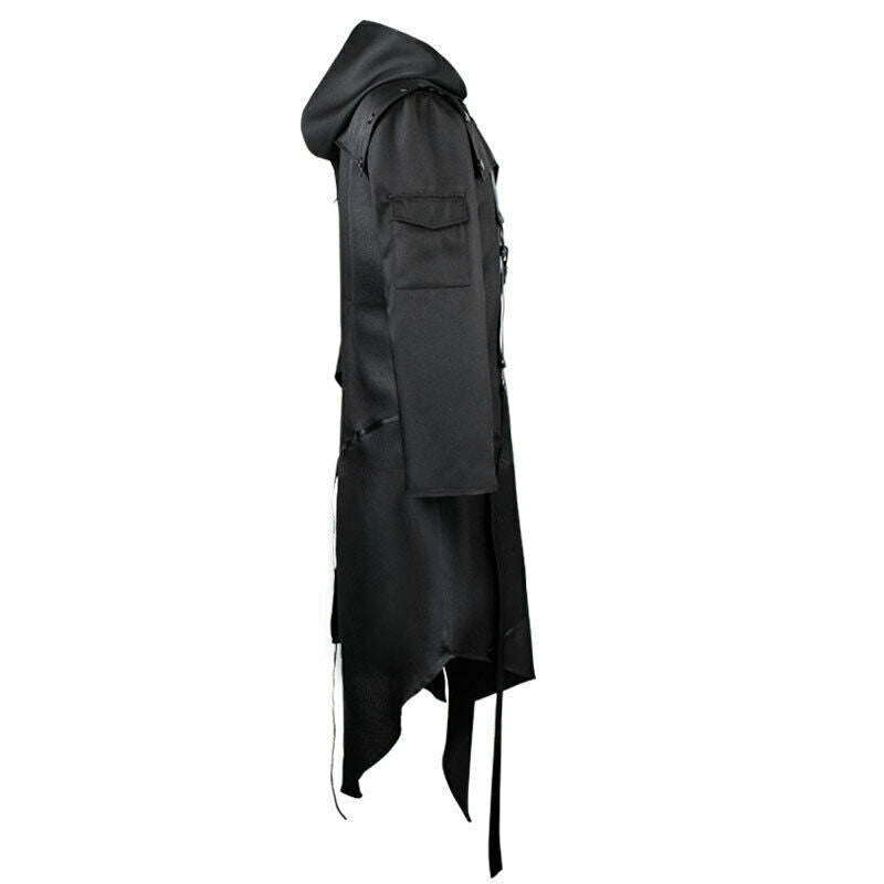 Gothic Men's Steampunk Trench Coat Punk Long Cosplay Black Jacket Outwear Hoodie