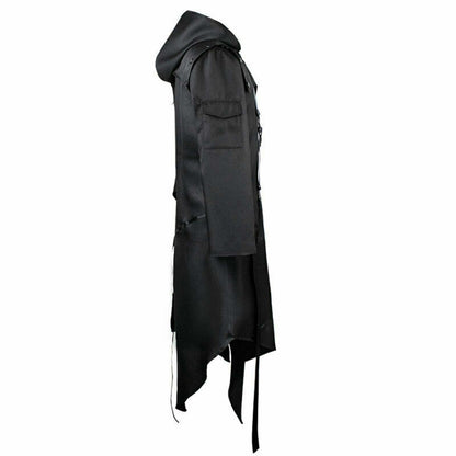 Gothic Men's Steampunk Trench Coat Punk Long Cosplay Black Jacket Outwear Hoodie