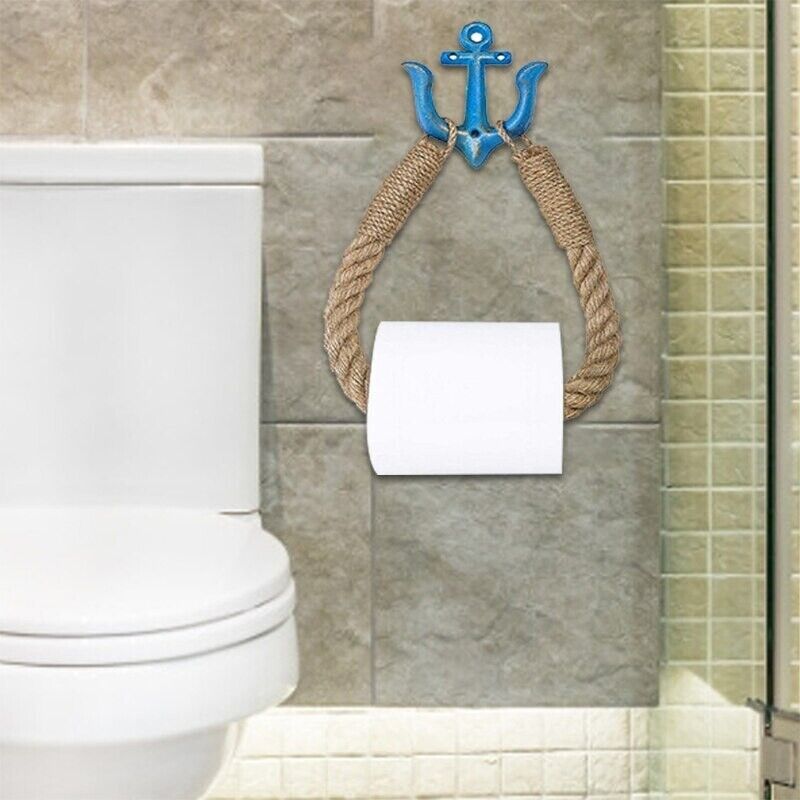 Nautical Rope Toilet Paper Holder Towel Ring Rack Metal Hook Bathroom Wall Decor