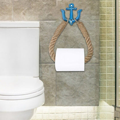 Nautical Rope Toilet Paper Holder Towel Ring Rack Metal Hook Bathroom Wall Decor