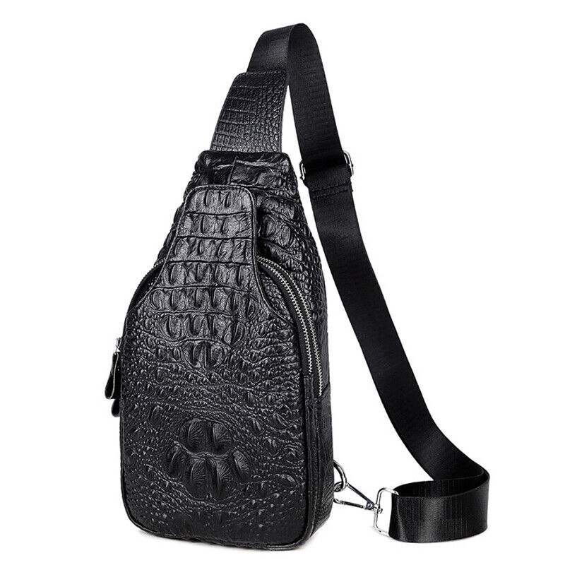Men's Sling Backpack, 100% Genuine Leather Crocodile Crossbody Chest Bag Daypack