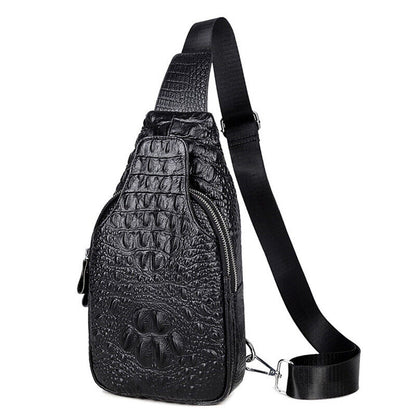 Men's Sling Backpack, 100% Genuine Leather Crocodile Crossbody Chest Bag Daypack