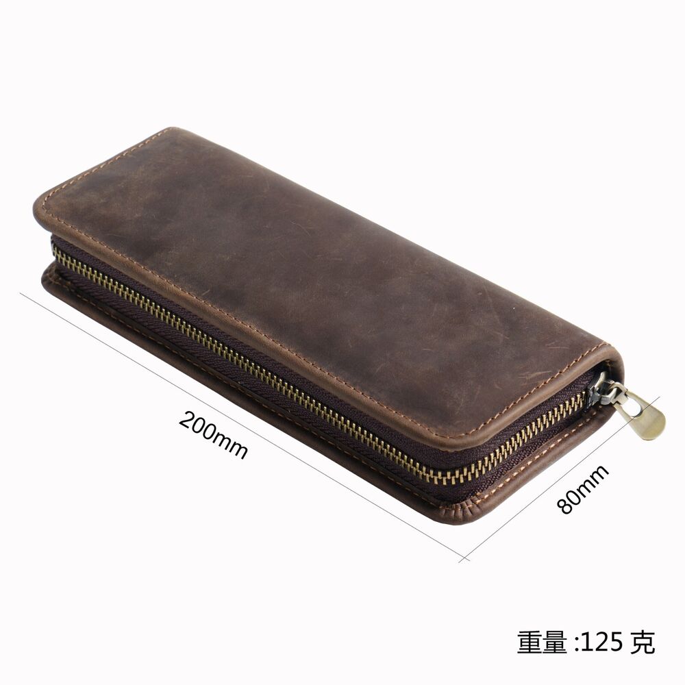 Handmade Crazy Horse Leather Square Pen Bag Men's Zipper Creative Pencil Case