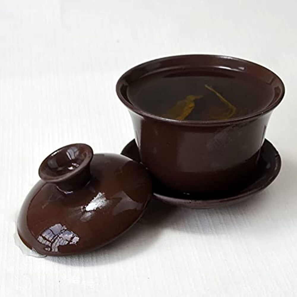 Gaiwan 150ml Yixing Brown Teacup 5oz Tureen Tray Cup Tea Lid Bowl Saucer (Brown)